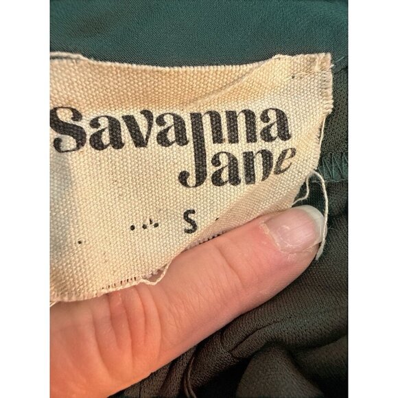 Savannah Jane Suttle Love Tiered Dress Olive Green Embroidered Bell Sleeves EUC - Picture 5 of 6